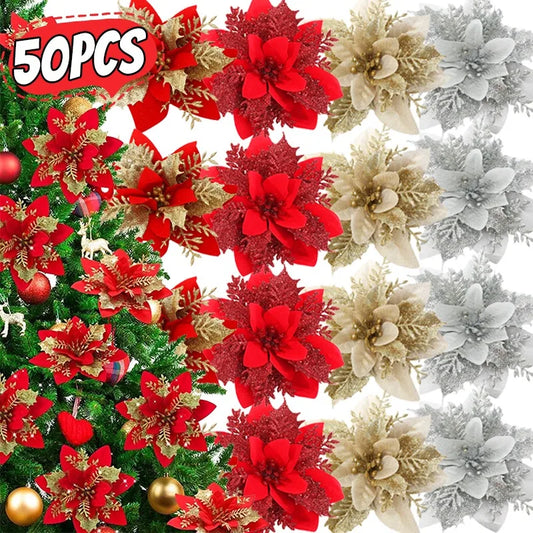 Dazzling Glitter Artificial Christmas Flowers™